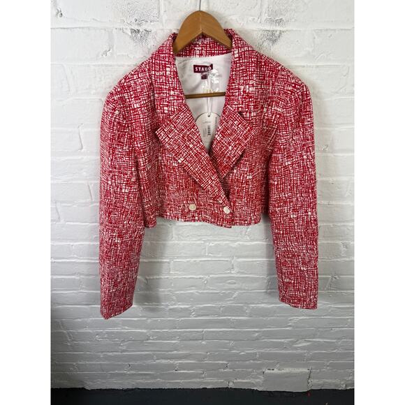 Staud Women's Cropped Navigation Blazer Long Sleeve Geometric Peach Size L NWT - Picture 1 of 5